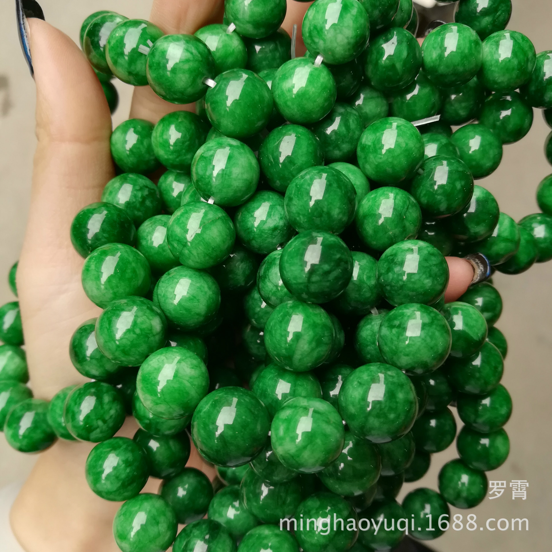 天然翡翠干青圆珠手链 满色铁龙生翡翠佛珠多种规格圆珠女款手链