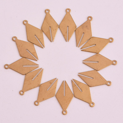 6mm几何单吊菱形切口铜片黄铜本色毛坯diy手工饰