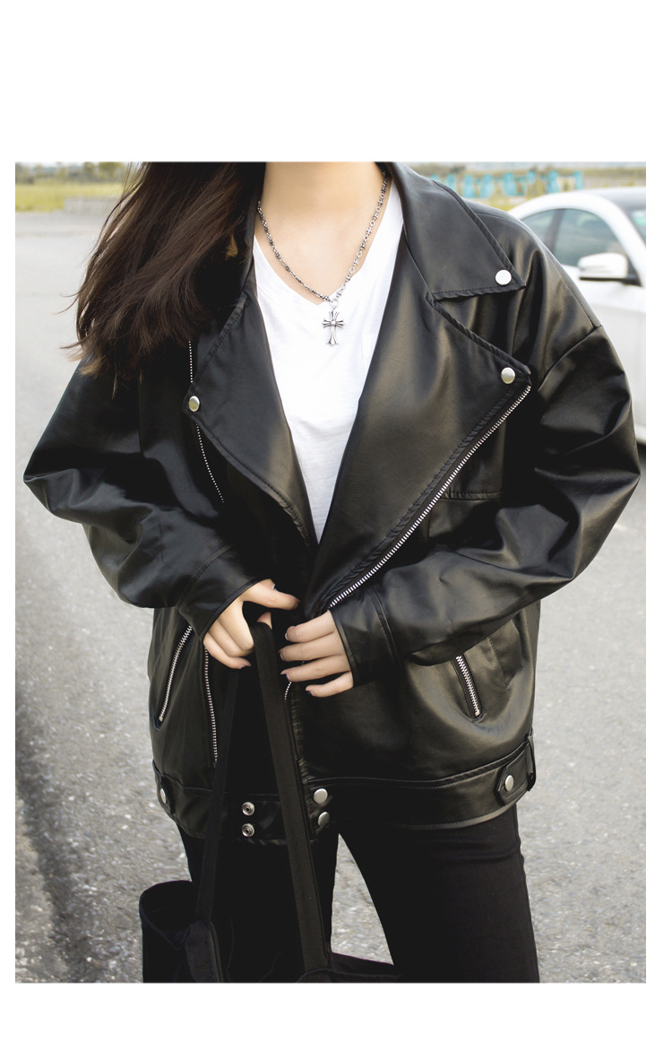 17春季新款女式短款bf男友风皮衣宽松版pu皮夹克机车装韩版批发潮