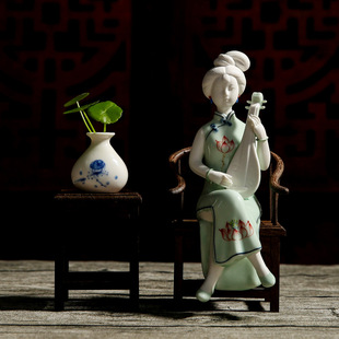 陶瓷工艺品瓷器人物中式摆件 创意家居客厅装饰品仕女摆件批发