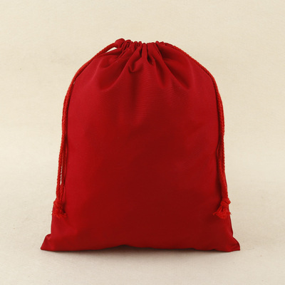 厂家直销环保小号棉布束口袋定做 红色抽拉绳手提帆布袋