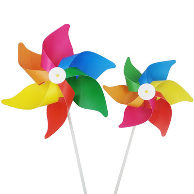 40cm六角六色风车塑料传统广告景区装饰风车幼儿园儿童户外玩具