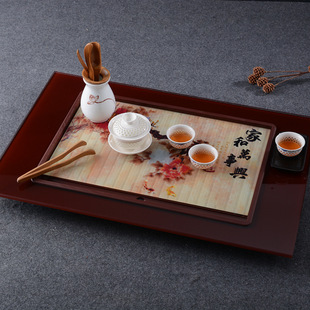 钢化玻璃茶盘家用玻璃茶盘琉璃茶盘功夫茶具茶托长方形排水式茶盘