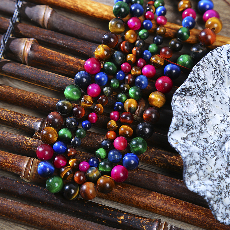 七彩虎眼石散珠爆款手链半成品diy串珠饰品配件材料厂家批发