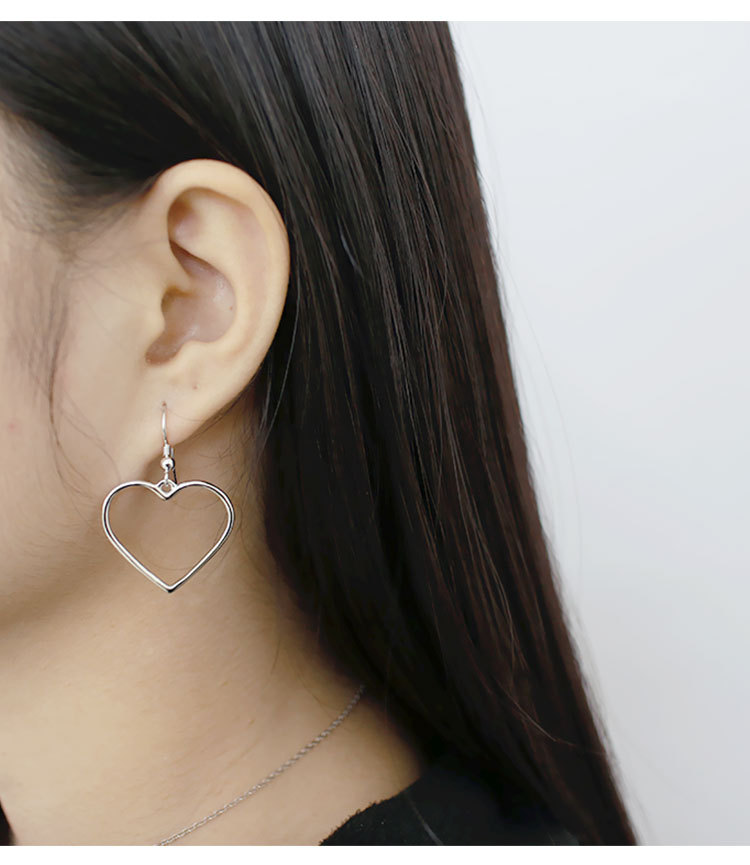 ea103 韩版s925纯银时尚个性chic风简约光面镂空心形耳钩耳饰