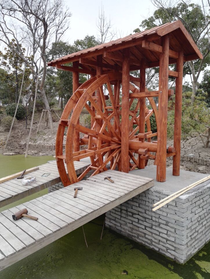 【厂家直供】纯手工景观水车 仿古水车 脚踏圆形水车