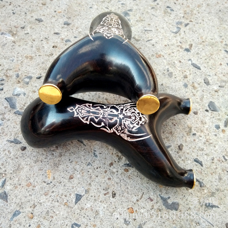 厂家直销弹弓铜头龅牙扁皮紫光檀弹弓冠达户外实木飞虎弓批发热卖