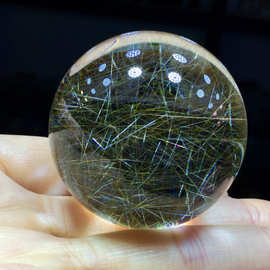 东海水晶天然金发晶水晶球摆件