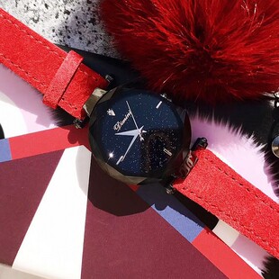 蒂米妮新款大红色皮表带大气个性特别表盘女款时尚爆款女士手表