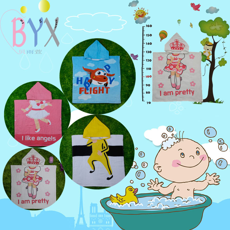 纯棉无捻纱儿童卡通浴袍披肩斗篷连帽纱布四季浴巾批发 厂家直销