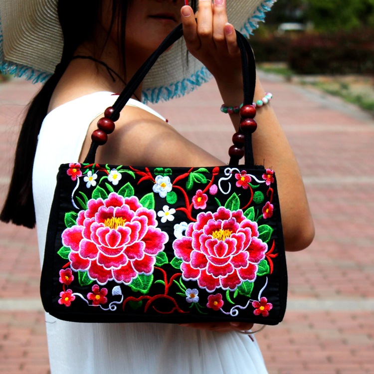 Ethnic Style Bags Double-Sided Flower Embroidery Small Canvas Bag Women's Double Layer Handbag Casual Trend Retro