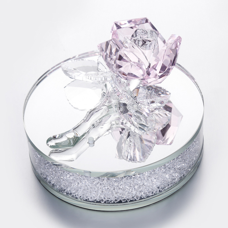 水晶玫瑰摆件钻石底座创意桌面车内饰品摆件 生日礼物