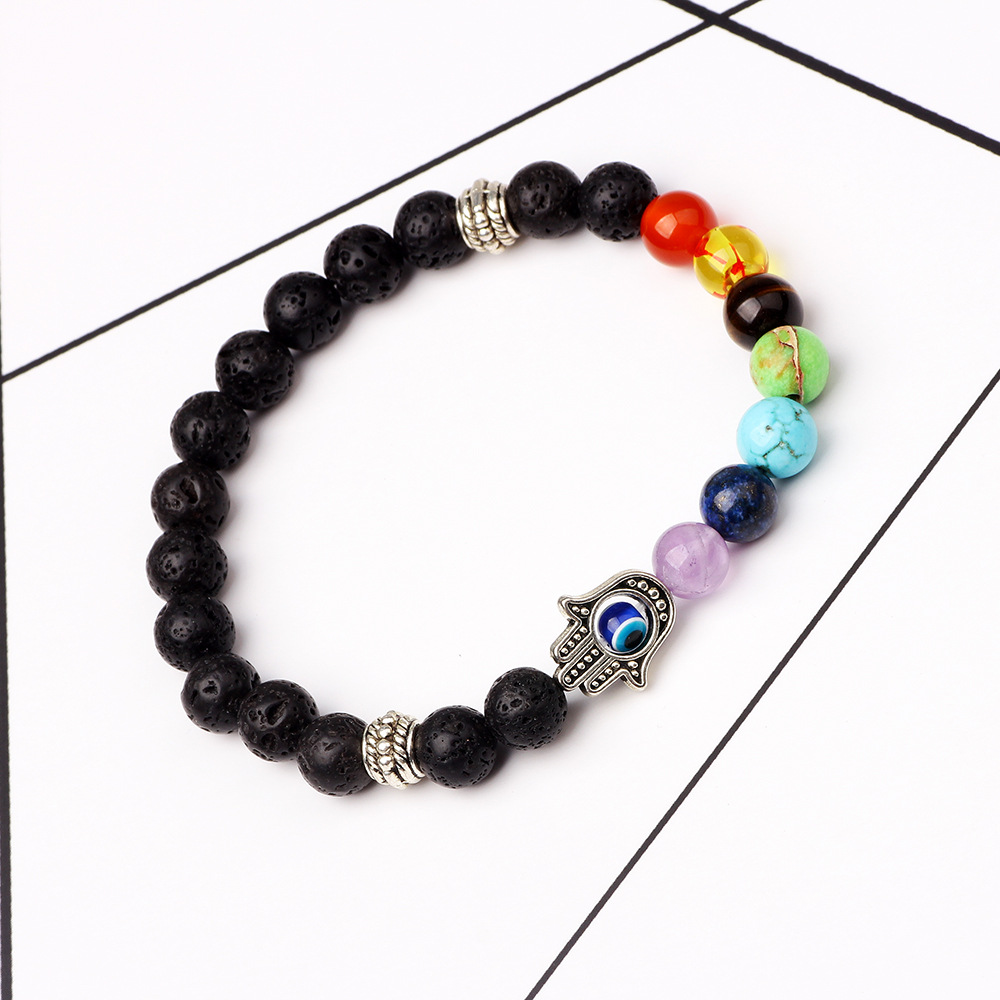 厂家直销 火山石七彩珠手掌眼睛串珠手链 精品货源佛珠手链饰品