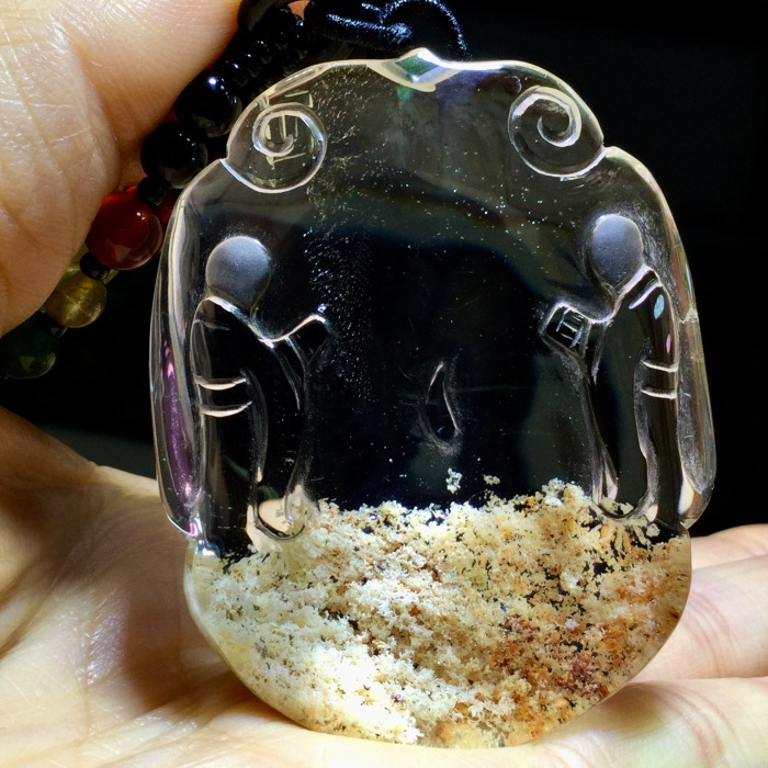 东海水晶 天然巴西黄幽灵聚宝盆悟道(参禅悟道)吊坠