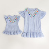 Manufactor Korean Edition Flower Embroidery tassels Flying sleeve Cotton stripe Dress Mother and daughter With children A summer wholesale B10 Manufactor Korean Edition Flower Embroidery tassels Flying sleeve Cotton stripe Dress Mother and daughter With children A summer wholesale B10