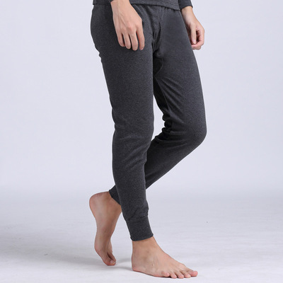纯棉薄款基础弹力男士棉毛裤早春保暖秋裤男单件打底保暖长裤深灰