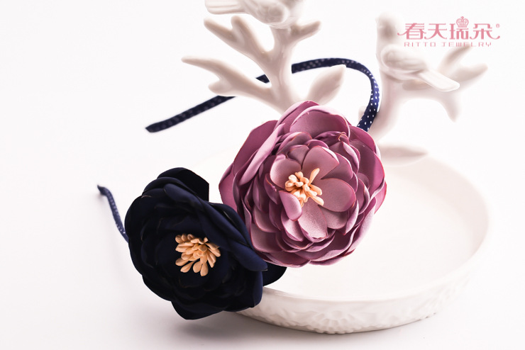 春天瑞朵韩版布艺玫瑰花大花朵点子布发箍头箍发卡发饰品头饰批发