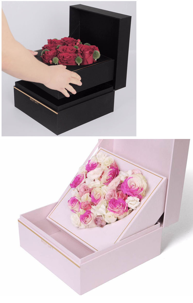 七夕正方形心形礼盒一心二用鲜花包装盒节日礼品包装盒子缎面花盒