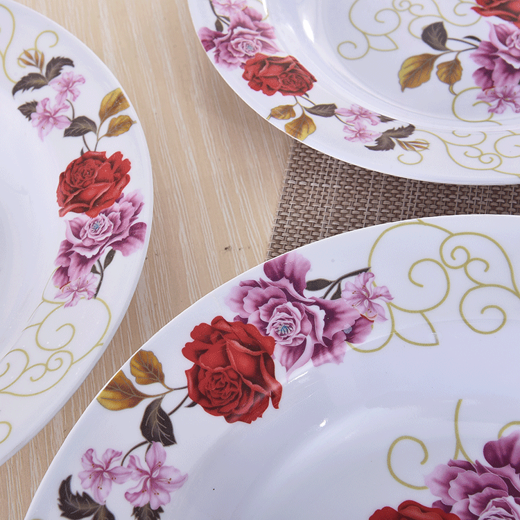 melamine ware密胺餐具盘子9寸10寸11寸白色贴花深盘义乌外贸盘子