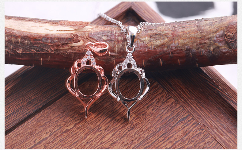 925银吊坠托 简约镶嵌吊坠空托 diy纯银蜜蜡女款素银托女士吊坠托