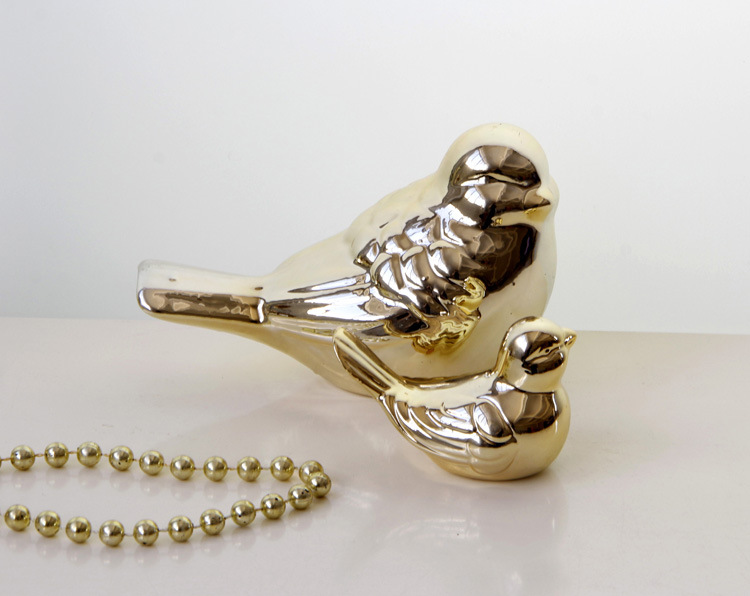 创意欧式田园陶瓷家居摆件饰品镀金色喜鹊小鸟装饰品工艺品