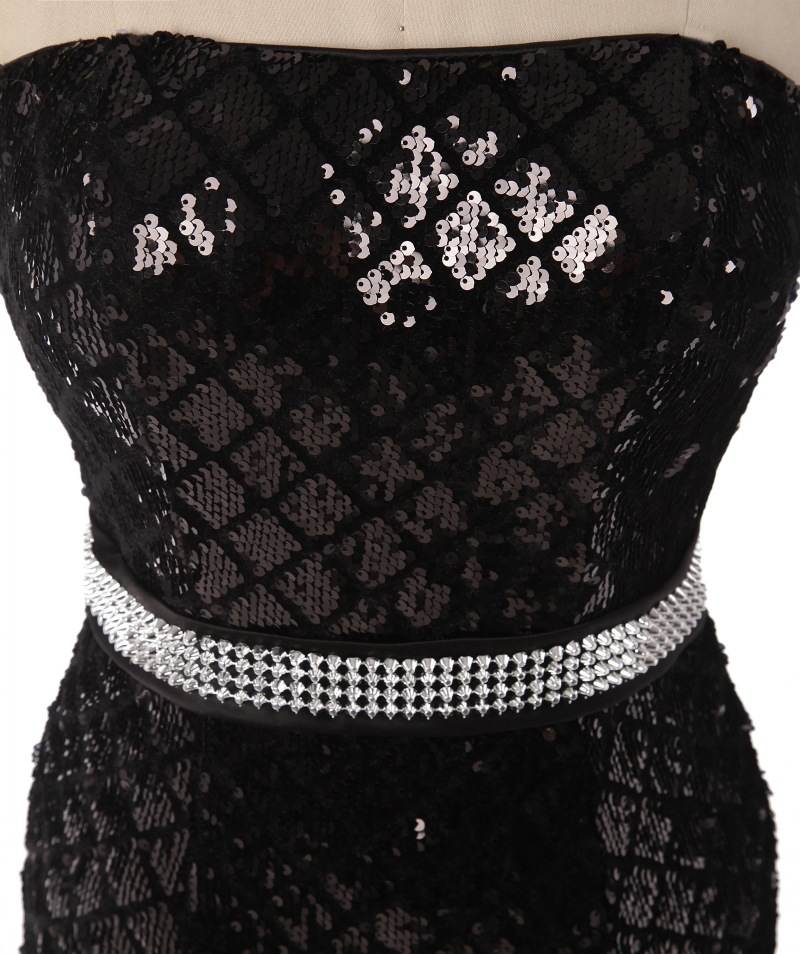 新款2019时尚黑色亮片蕾丝派对晚礼服主持宴会生日修身礼服女