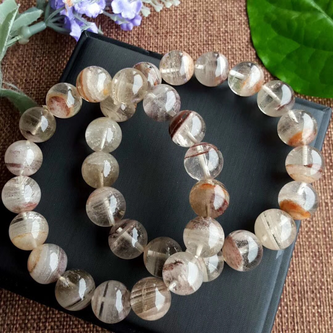 纯天然13mm白幽灵千层圆珠手链 大颗粒 自然光实物实拍 020305