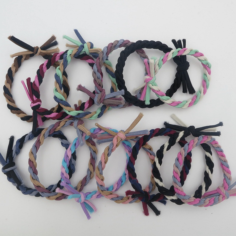 韩国新款优质 高弹力混色打结皮筋发饰 韩版甜美编织简约基础发圈