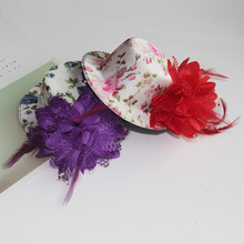 儿童舞蹈发饰头花珍珠羽毛花朵13cm礼品帽饰品甜美新娘头饰红色花