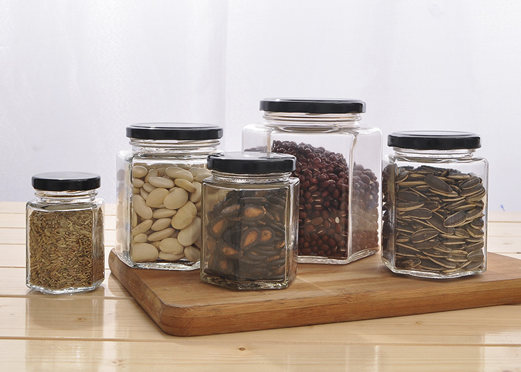 六棱玻璃瓶蜂蜜包装密封罐果酱菜瓶子燕窝罐头瓶带盖零食收纳
