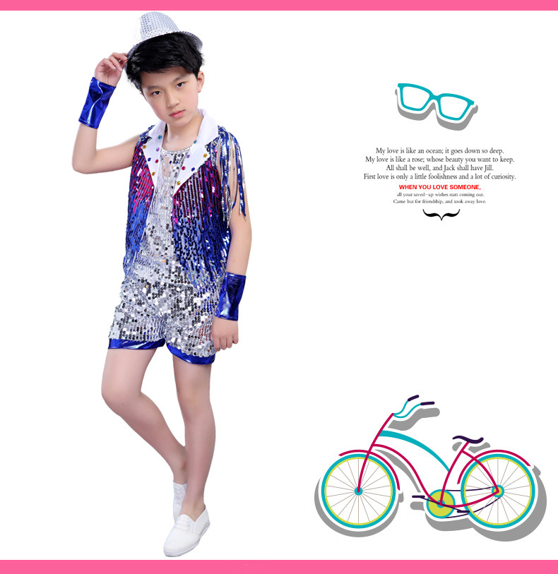 Детский костюм Детский спектакль этап одежда девушки и мальчики детские блесток хип-хоп костюмы джаз школьник майки оптом