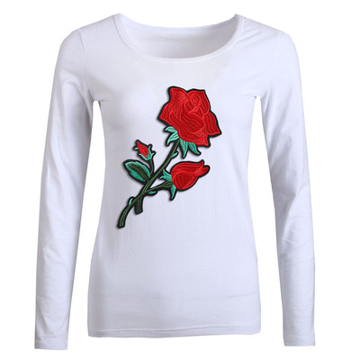 玫瑰花衣服_纯棉长袖女装刺绣图案长袖女士上衣服潮 - 阿里巴巴