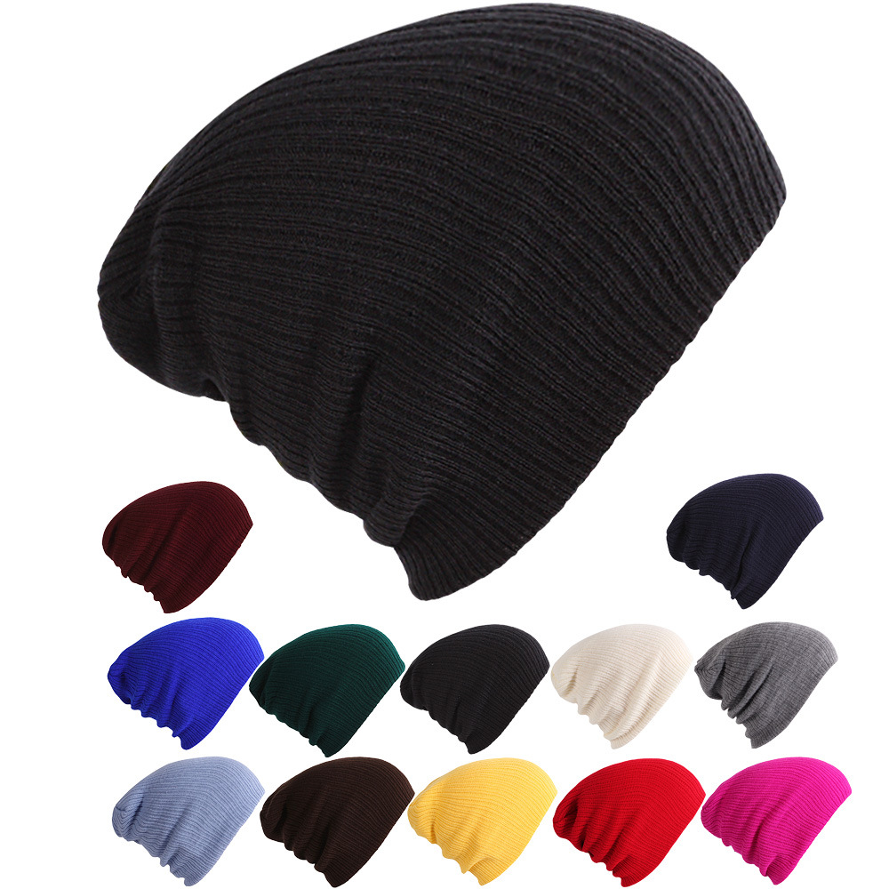 factory direct sales solid color stripes sleeve cap autumn and winter warm knitted hat customized outdoor all-matching earmuffs hat wholesale