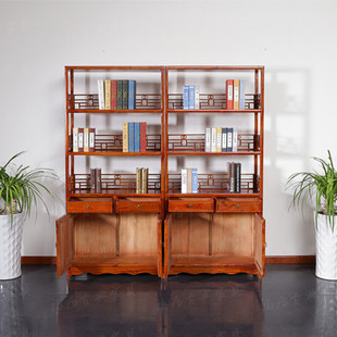 明清古典全实木榆木家具 中式仿古书柜书架 组合陈列架置物架