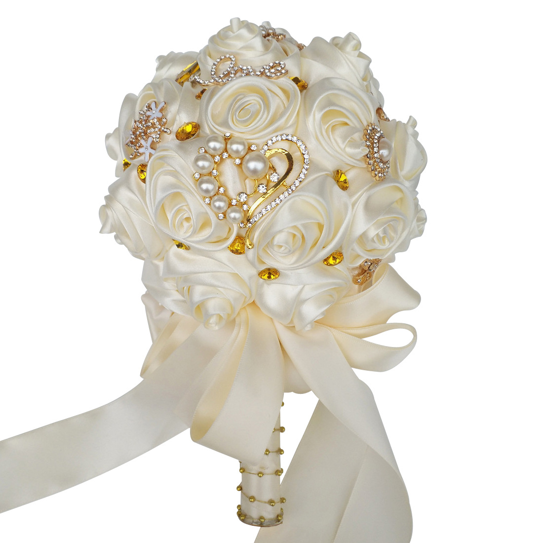 现货缎带新娘手捧花新款圆球伴娘捧花绣球17厘米aw0168