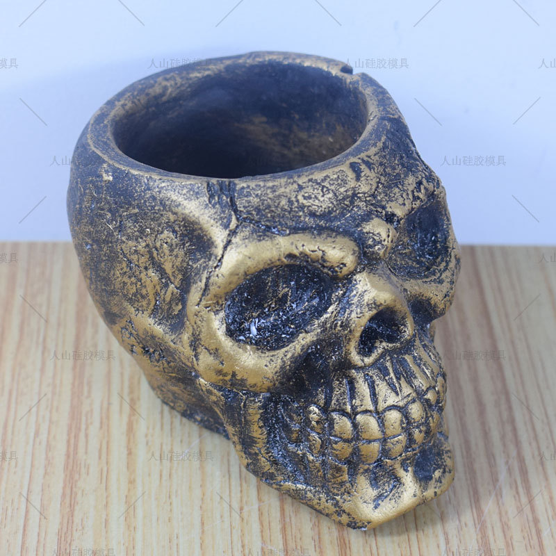 新品多肉水泥花盆硅胶模具 创意室内骷髅头型盆栽模具工艺品摆件