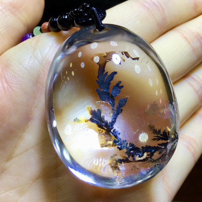 东海水晶 天然软锰矿树吊坠