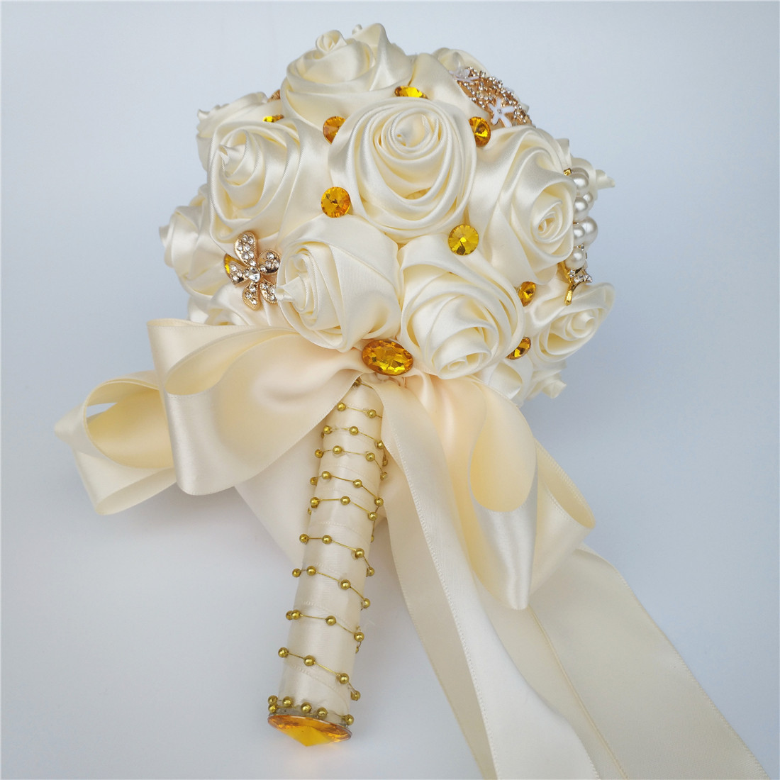 现货缎带新娘手捧花新款圆球伴娘捧花绣球17厘米aw0168