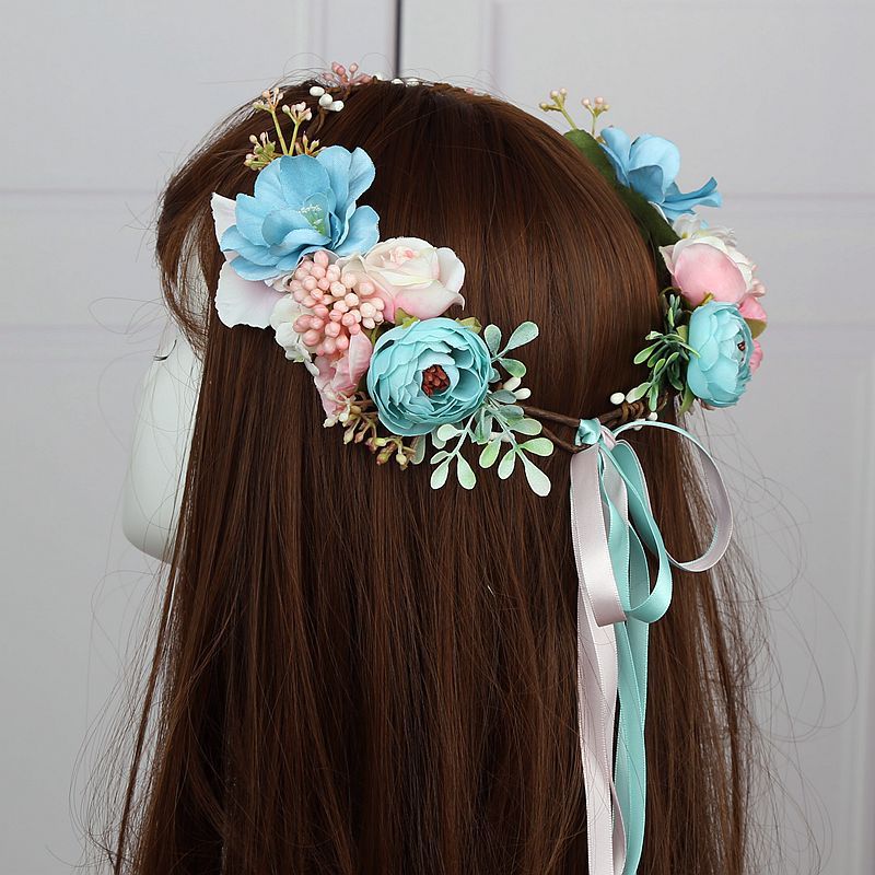 wr仿真花环头饰发饰花朵发箍批发欧美新娘婚礼布艺头花