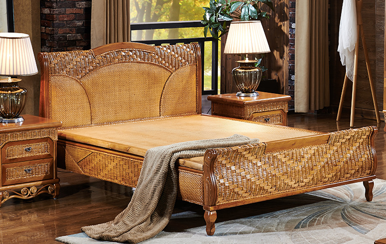 佛山家具_真藤床双人床1.51.8米实木藤条佛山藤编厂家批发 - 阿里巴巴
