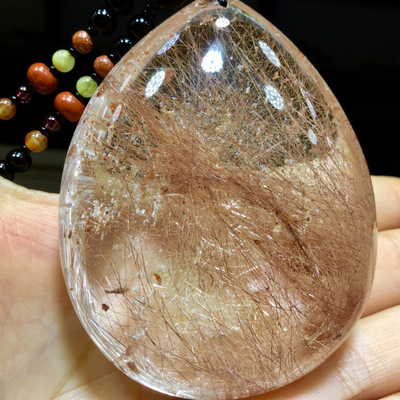 东海水晶 天然粉发晶花串粉幽灵水滴【滴水形】吊坠