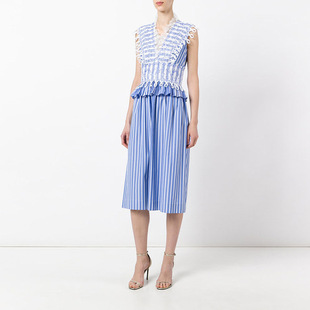 蓝白条纹拼接裙