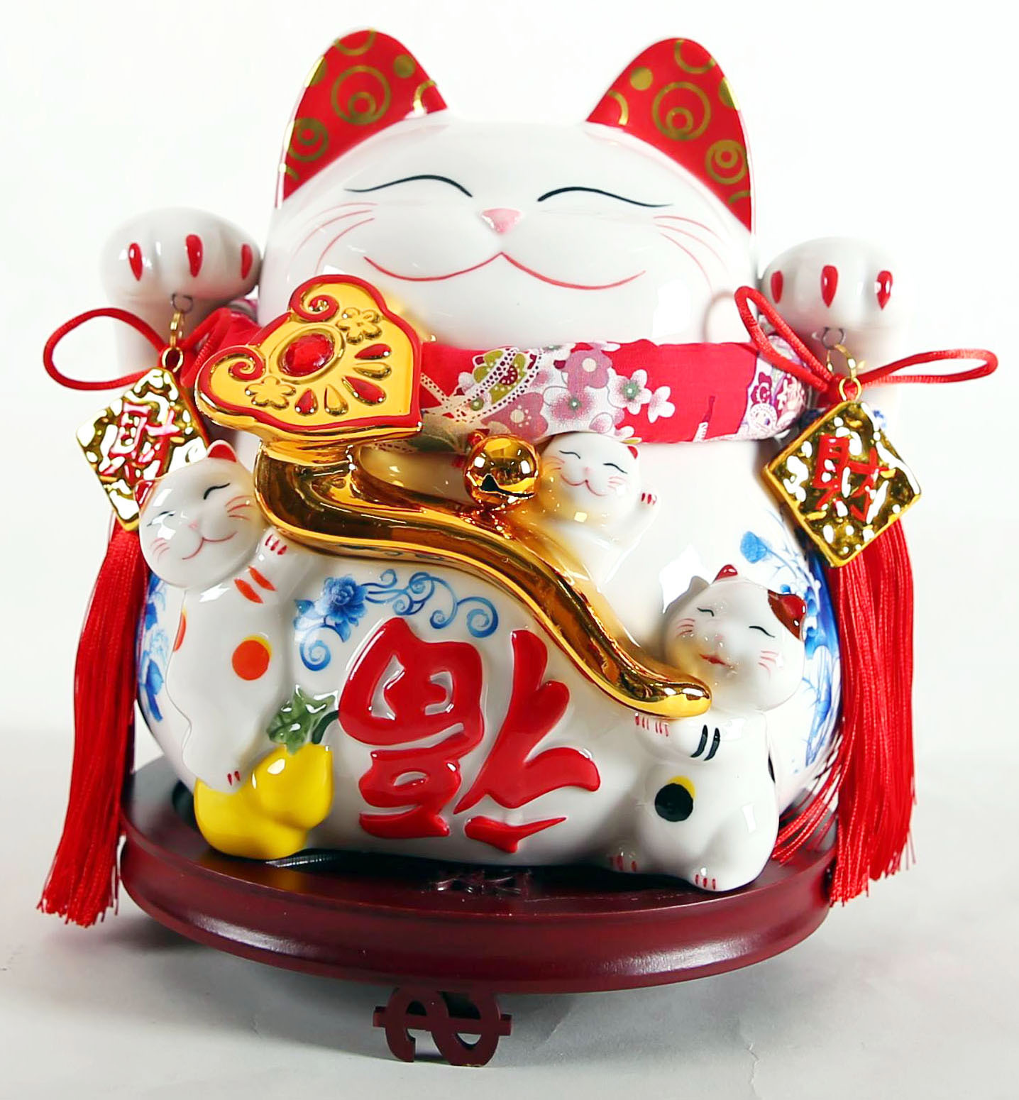 万亿堂中国风陶瓷招财猫存钱储蓄罐11寸福到如意(木)开业礼品家