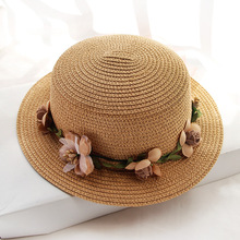 遮阳帽女夏天帽子韩版太阳帽花环沙滩户外平顶礼帽防晒可折叠草帽