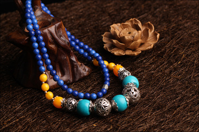 毛丫头 项链女 长款毛衣链 转运珠青金石蜜蜡饰品 手工名族风饰品