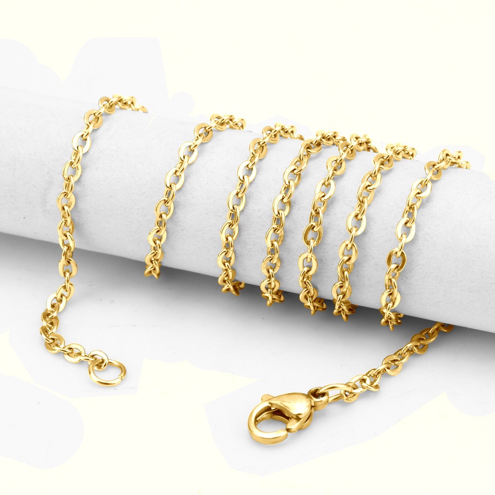 外贸欧美饰品批发 时尚钛钢男女士项链0字链子锁骨毛衣长款配链子