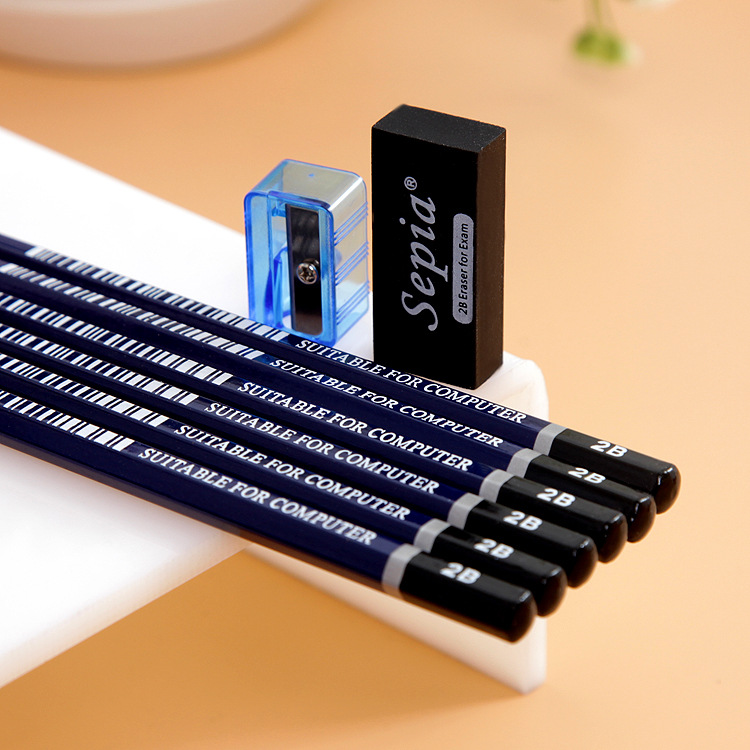 2b铅笔考试用 2b铅笔抽条铅笔 六角沾头写字铅笔 绘图6支吸卡装