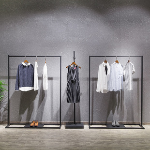简约现代女装服装店衣架展示架落地式铁艺服装架中岛挂衣服货架