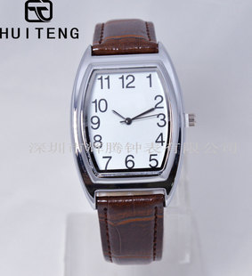 欧美流行方形男士手表 皮革石英表 休闲防水男士腕表 大数字表盘
