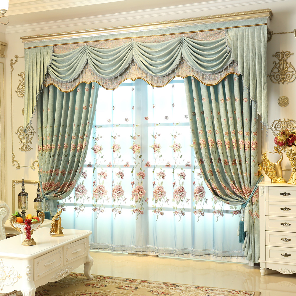 厂家直销欧式绣花窗帘客厅卧室遮光窗帘成品田园窗帘布雪尼尔布艺